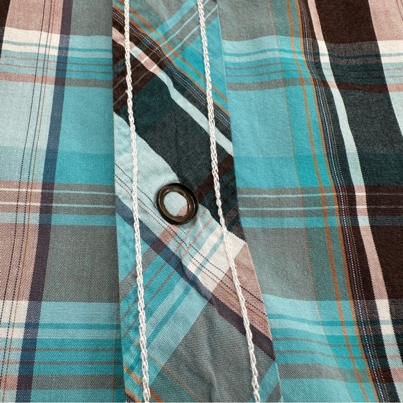 Larry Mahan Western Shirt XXL Blue Pearl Snap Plaid Short Sleeve Cowboy - Picture 8 of 8